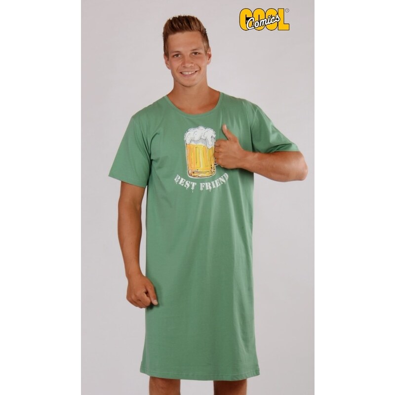 Gazzaz Pánská noční košile s krátkým rukávem Pivo - zelená