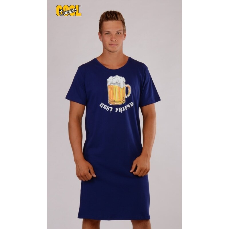 Gazzaz Pánská noční košile s krátkým rukávem Pivo - modrá