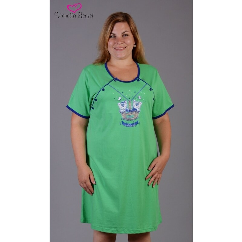 Vienetta Secret Dámská noční košile mateřská Méďové v košíku - zelená