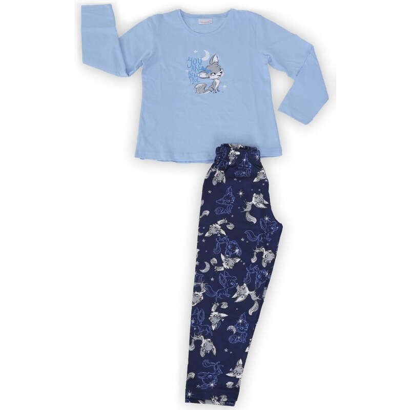 Vienetta Kids Dětské pyžamo dlouhé Liška a měsíc - modrá
