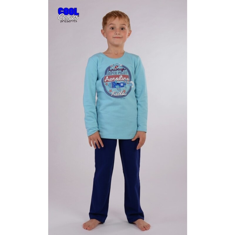 Vienetta Secret Dětské pyžamo dlouhé zateplené Letadlo - světle modrá