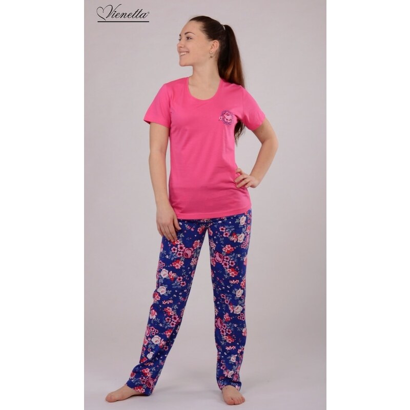 Vienetta Dámské pyžamo s krátkým rukávem Květ - tmavě růžová