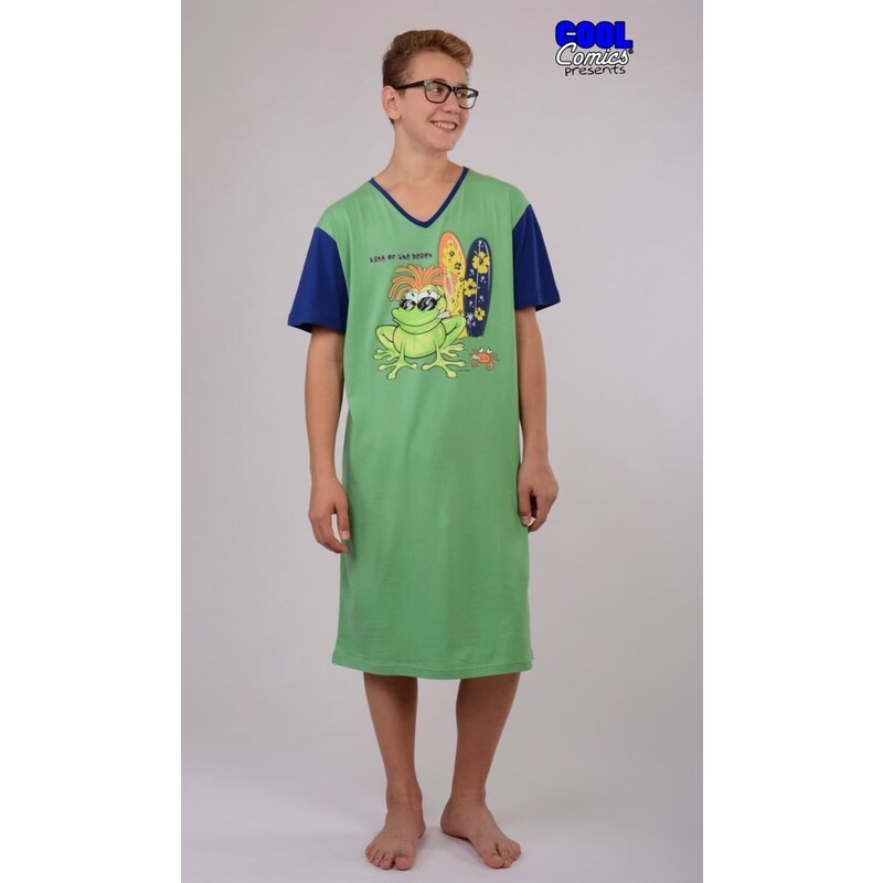 Vienetta Secret Pánská noční košile s krátkým rukávem Žába King - zelená