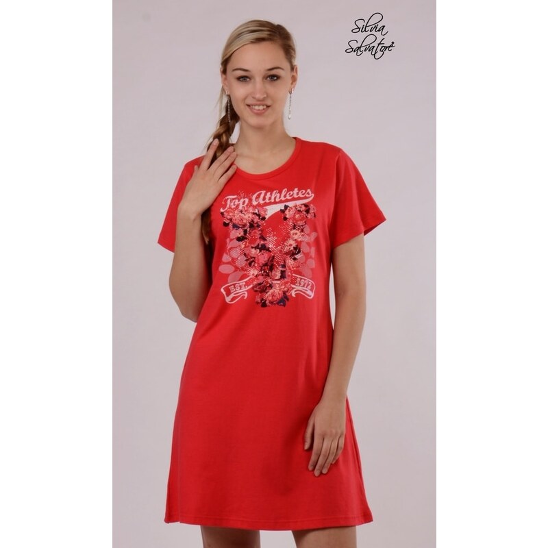 Silvia Salvatore Dámská noční košile s krátkým rukávem Vendy - korálová