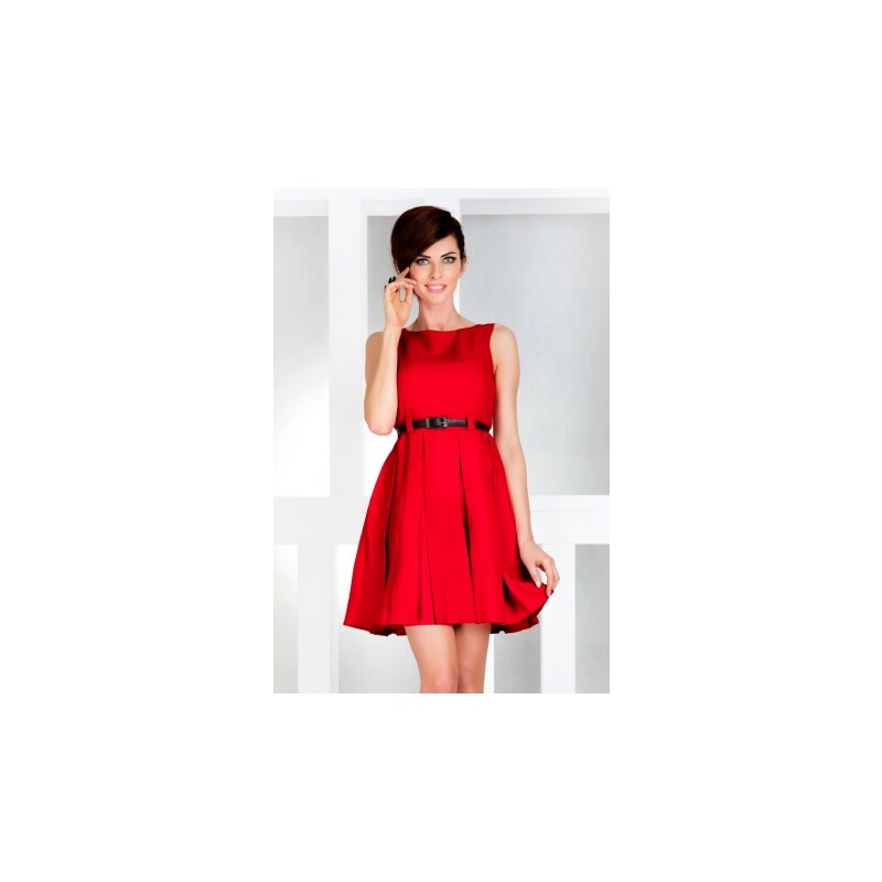 Dámské elegantní šaty bez rukávu s páskem červené Numoco 6-11