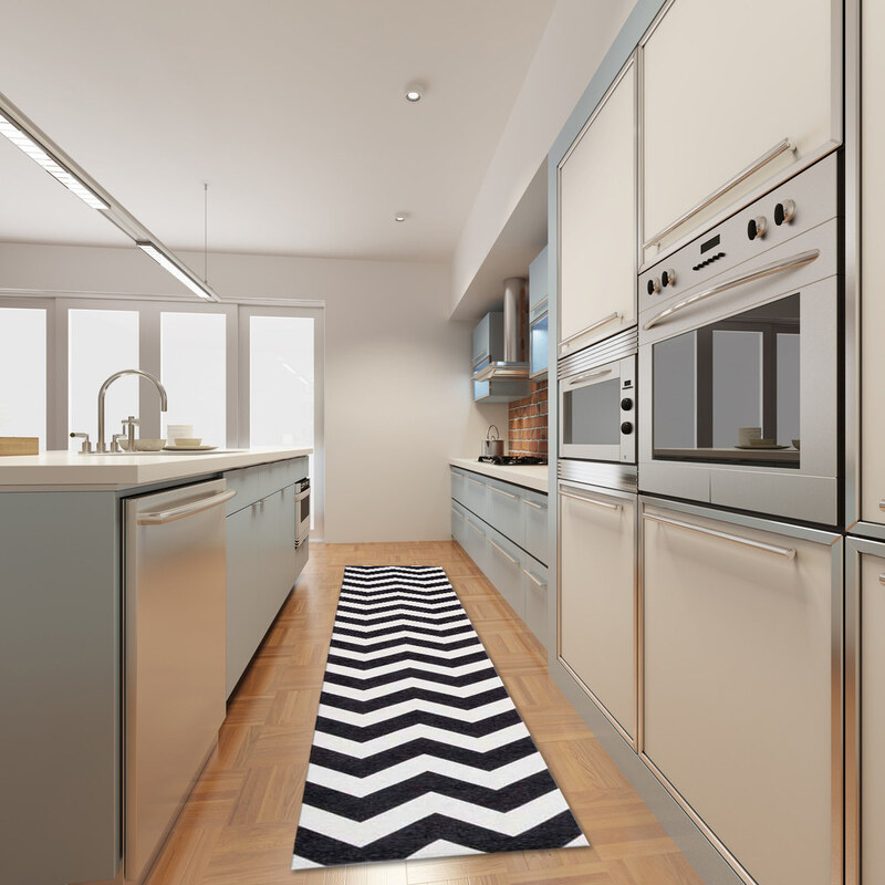 Floorita Vysoce odolný kuchyňský běhoun Webtappeti Optical Black White, 80 x 130 cm