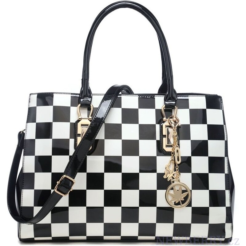 Moda Handbag Moderní černo-bílá kabelka do ruky s přívěskem K5593
