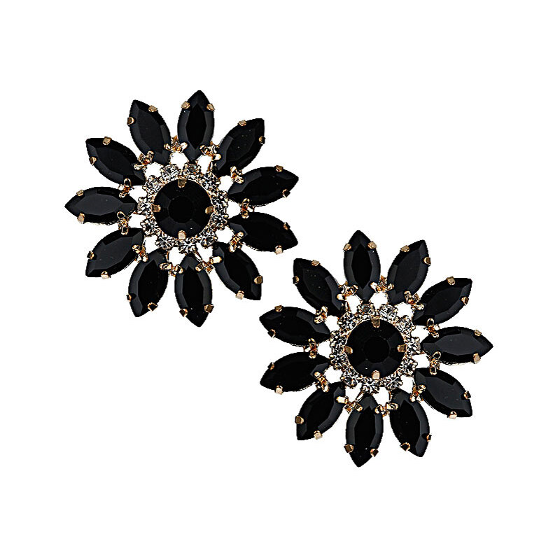 Topshop Premium Flower Black Stone Earrings