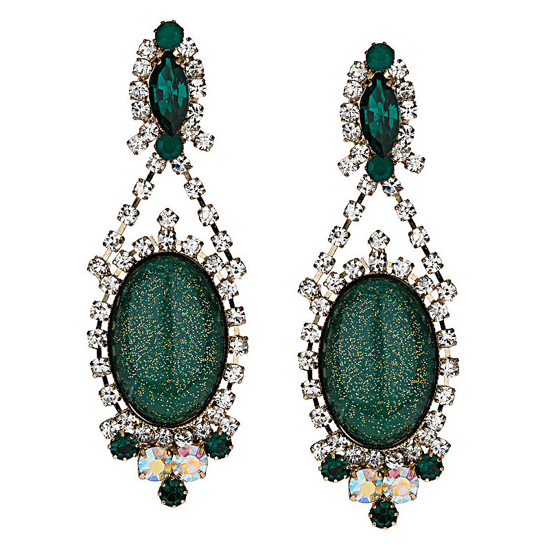 Topshop Premium Emerald and Crystal Drop Earrings