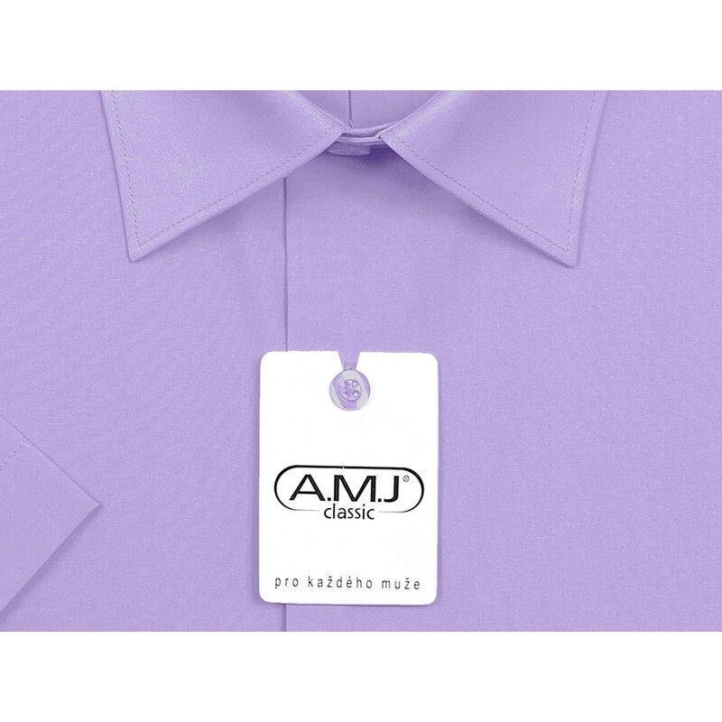Pánská košile AMJ jednobarevná JDP062, světle fialová, dlouhý rukáv, prodloužená délka