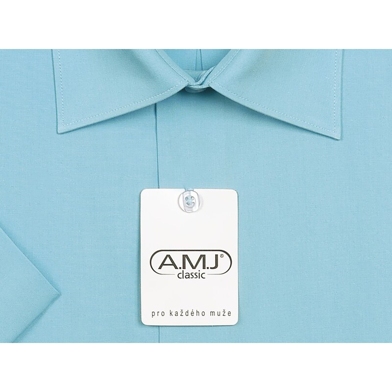 Pánská košile AMJ jednobarevná JK060, tyrkysová, krátký rukáv