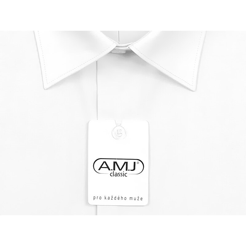 Pánská košile AMJ jednobarevná JDPS018, bílá, dlouhý rukáv, prodloužená délka, slim fit