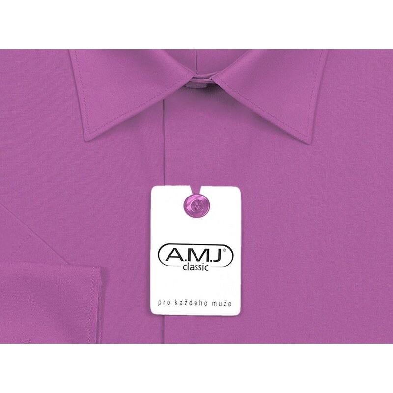 Pánská košile AMJ jednobarevná JDP081, fuchsie, dlouhý rukáv, prodloužená délka