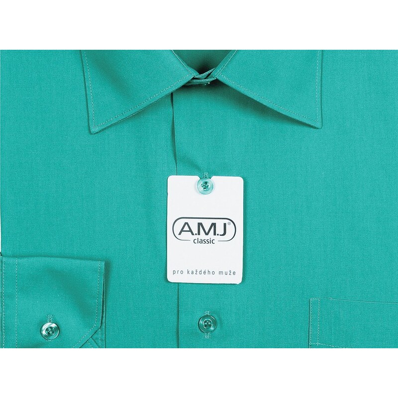 Pánská košile AMJ jednobarevná JD091, petrolejová, dlouhý rukáv