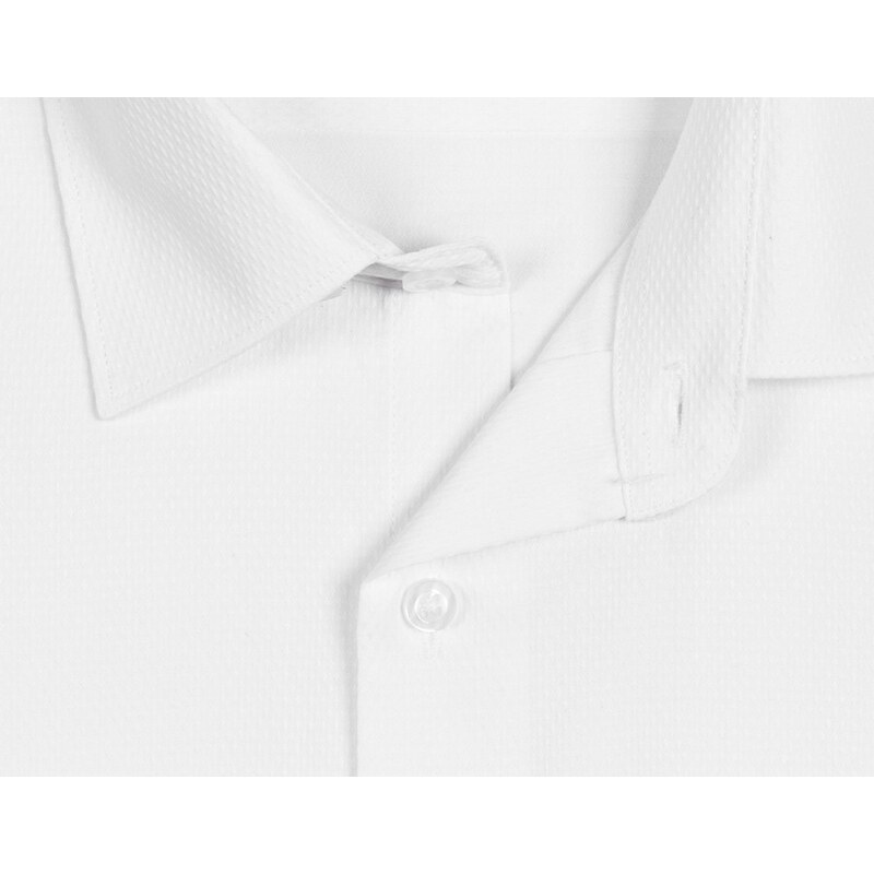 Pánská košile AMJ bílá s vetkávaným vzorem VDPS838, dlouhý rukáv, prodloužená délka, slim fit