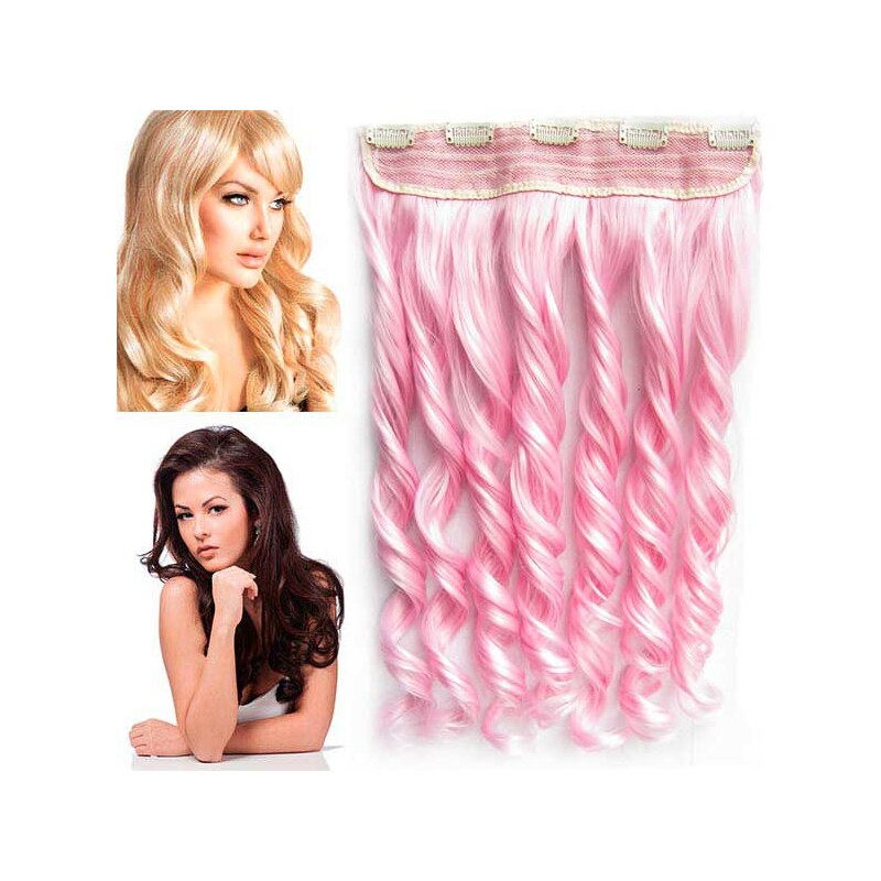 GIRLSHOW Clip in pás vlasů - lokny 55 cm - světle růžová