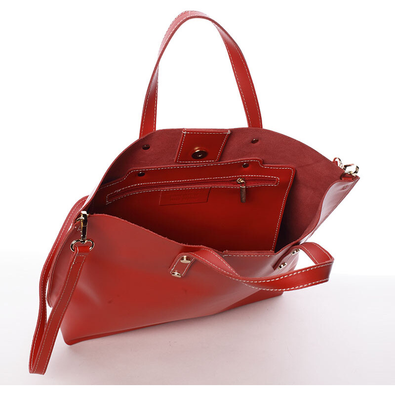 Dámská kožená kabelka červená - Delami Weronia červená