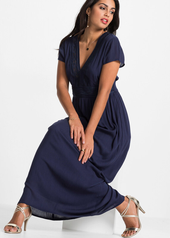 bonprix Maxi šaty ze splývavé viskózy Modrá