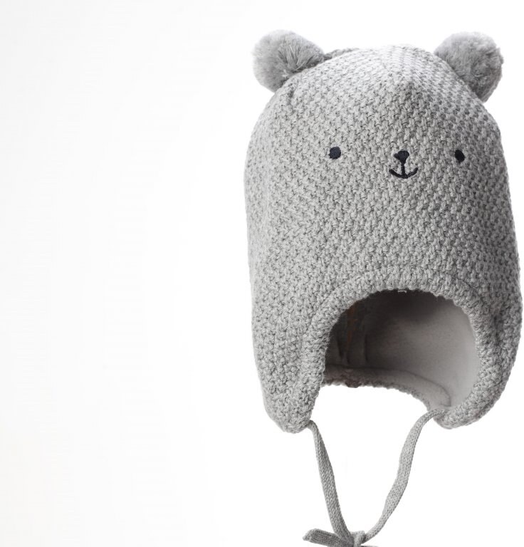 Maximo Kojenecká pletená čepice s bambulí Méďa šedá