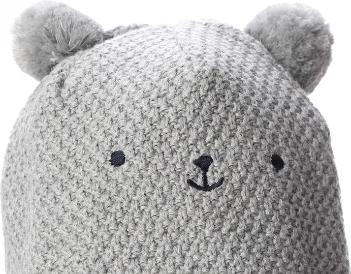 Maximo Kojenecká pletená čepice s bambulí Méďa šedá