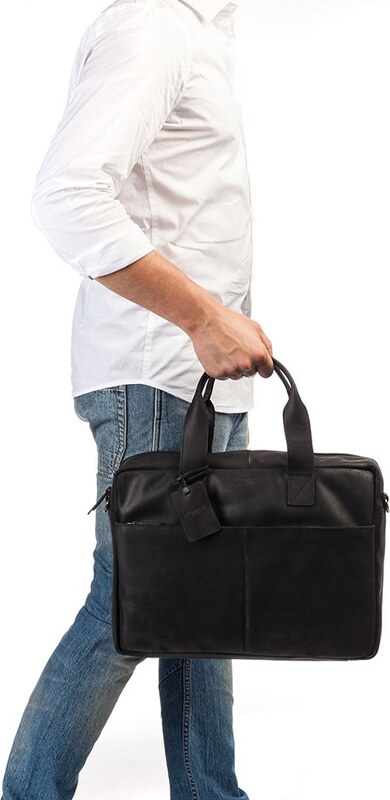 Kožená taška na notebook Burkely River - černá