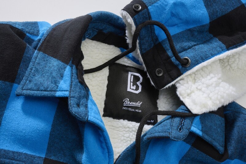 Bunda Brandit Lumberjacket Hooded - modrá-černá, L