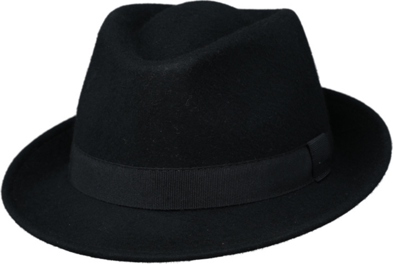 Klasický trilby klobouk vlněný Fiebig - černý s černou stuhou