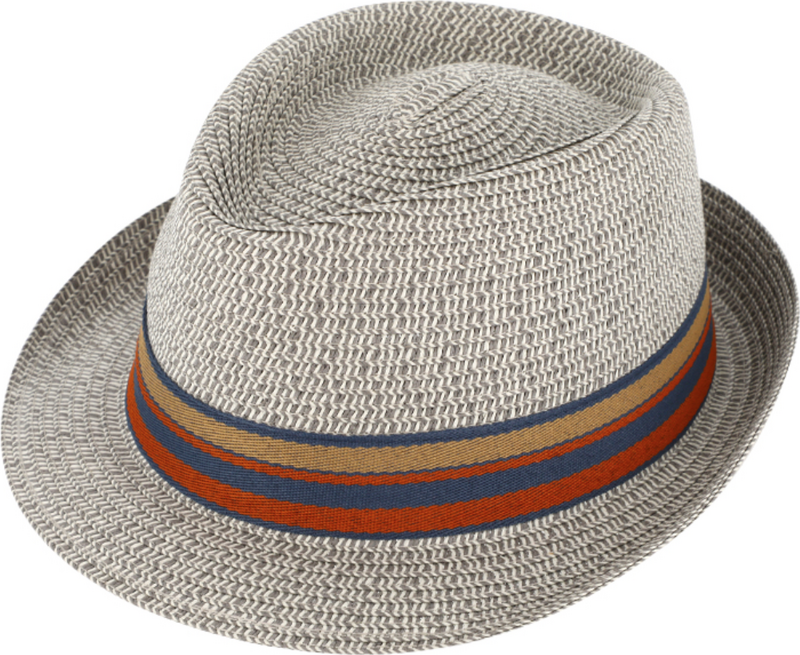 Letní šedý klobouk Trilby od Fiebig s barevnou stuhou - Trilby Emil