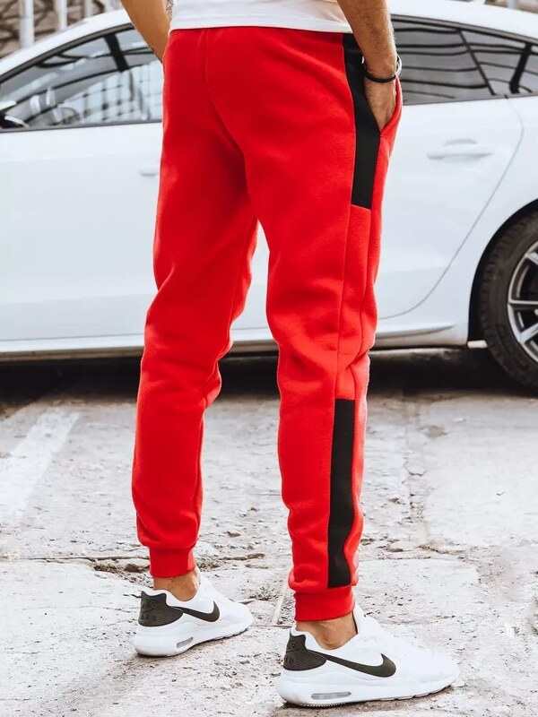 Buďchlap Červené tepláky s kontrastními pruhy