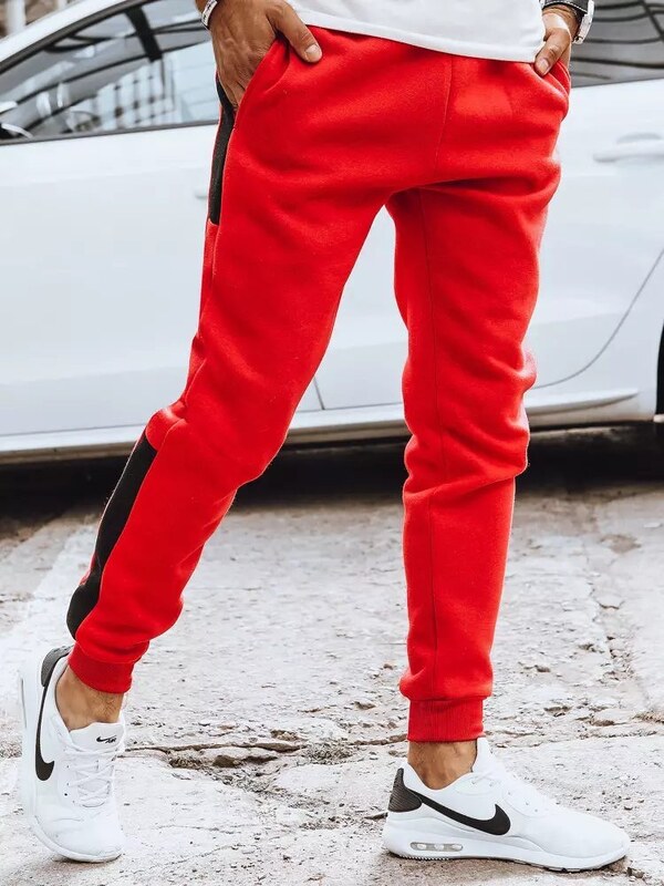 Buďchlap Červené tepláky s kontrastními pruhy