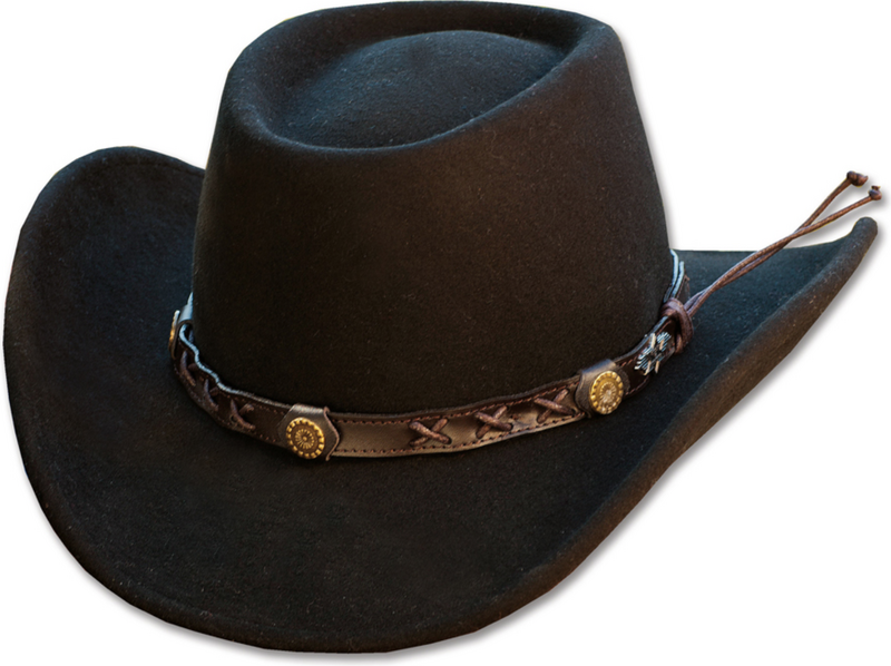 Stars and Stripes Westernový černý klobouk s koženým řemínkem - Gambler