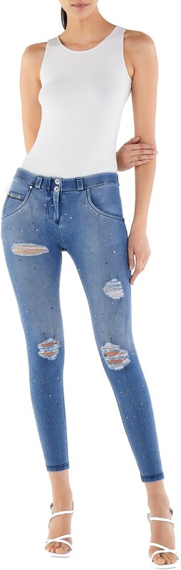 Freddy džíny Wr.Up SNUG se zdobením - Normální pas - Světle modré