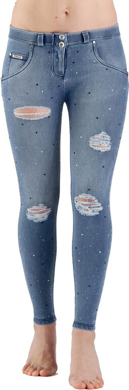 Freddy džíny Wr.Up SNUG se zdobením - Normální pas - Světle modré