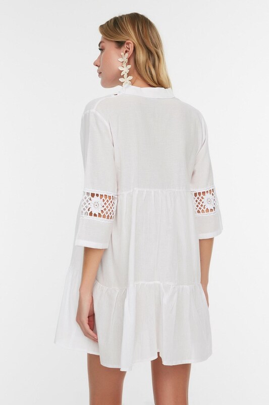 Trendyol Beige Mini Woven Lace Detailed 100% Cotton Beach Dress