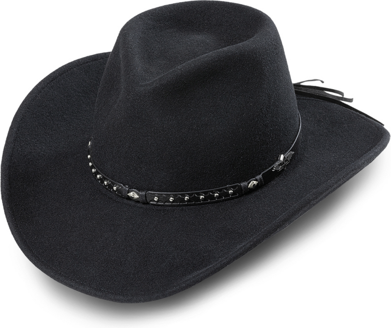 Stars and Stripes Westernový černý klobouk s koženým řemínkem - Reno
