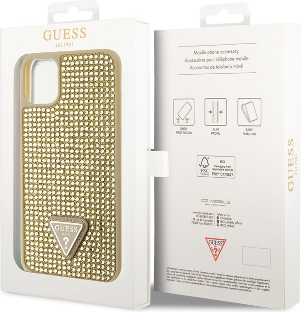 Ochranný kryt pro iPhone 11 Pro - Guess, Rhinestones Triangle Metal Logo Gold