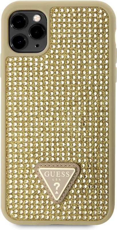 Ochranný kryt pro iPhone 11 Pro - Guess, Rhinestones Triangle Metal Logo Gold