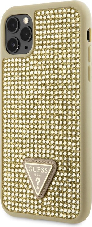 Ochranný kryt pro iPhone 11 Pro - Guess, Rhinestones Triangle Metal Logo Gold