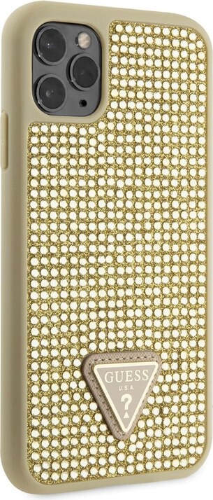 Ochranný kryt pro iPhone 11 Pro - Guess, Rhinestones Triangle Metal Logo Gold