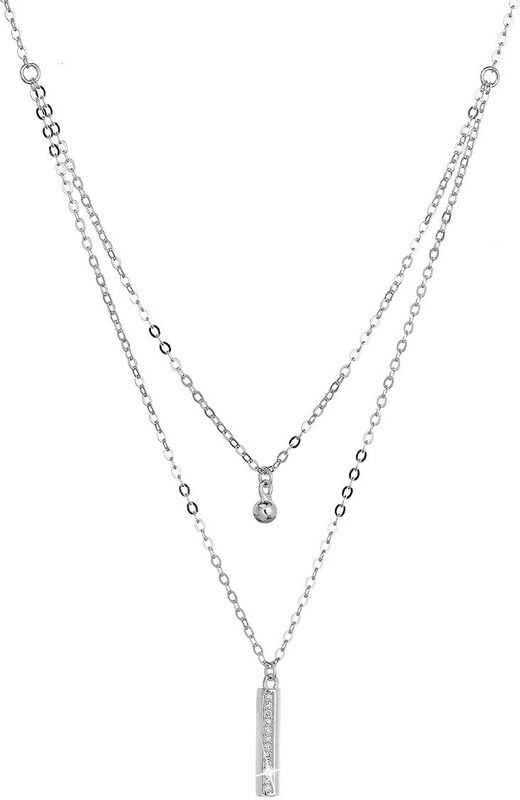 Stříbrný náhrdelník kulička a úzký obdélník se zirkony bílý 12057.1 crystal