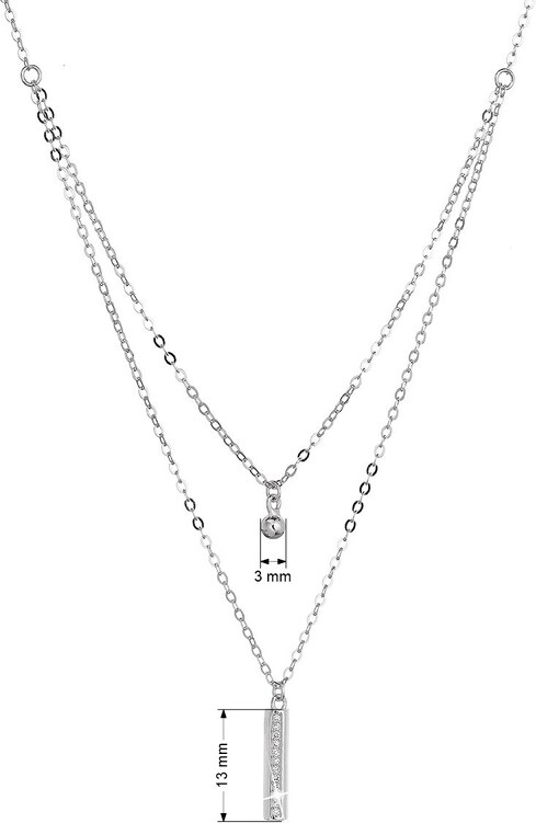 Stříbrný náhrdelník kulička a úzký obdélník se zirkony bílý 12057.1 crystal