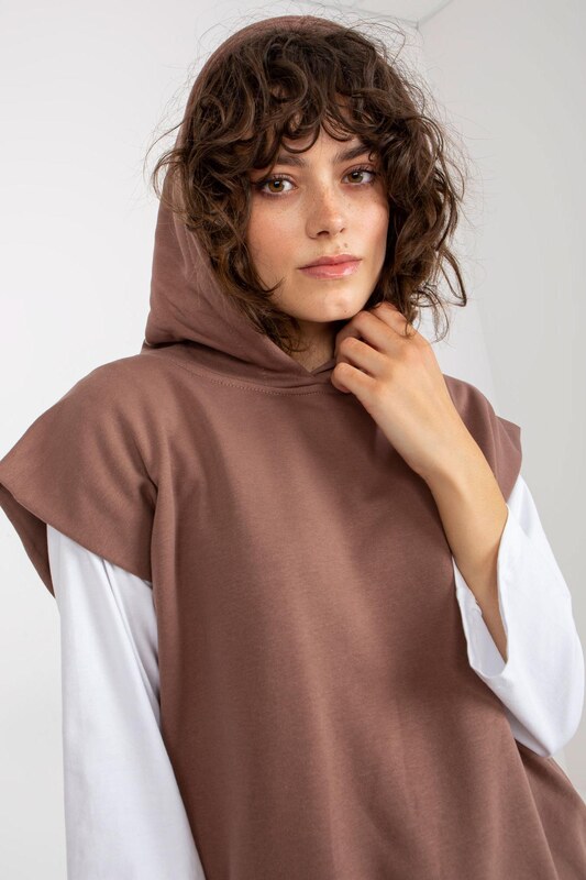 MladaModa 3-dílný komplet mikiny, halenky a tepláků model 76464 barva cappuccino