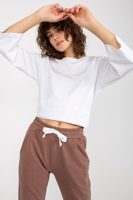 MladaModa 3-dílný komplet mikiny, halenky a tepláků model 76464 barva cappuccino