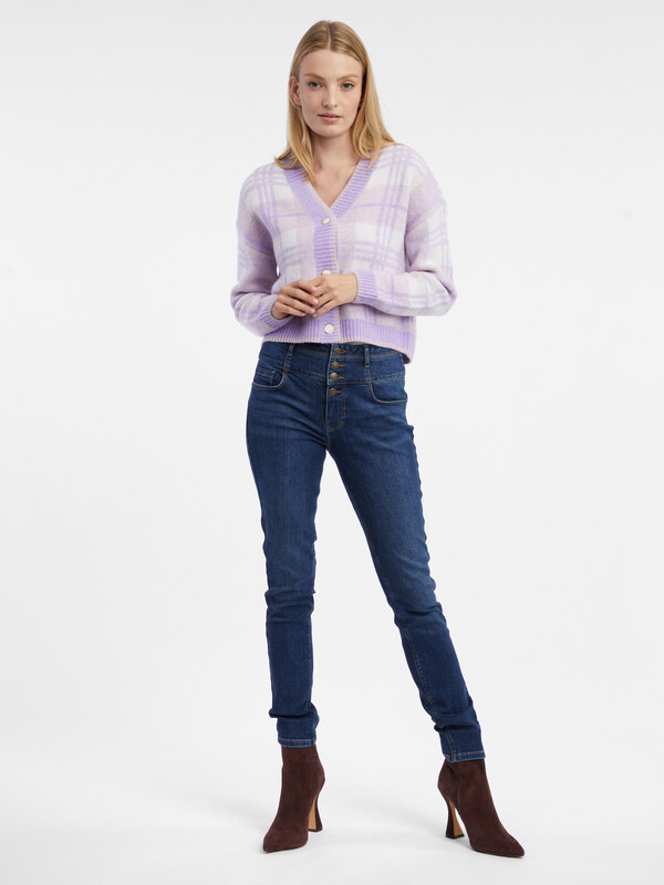 Orsay Světle fialový dámský károvaný kardigan - Dámské