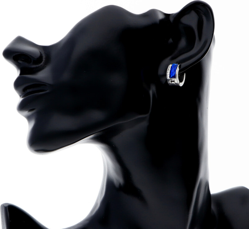 Ewena Náušnice ocelové se skleněným proužkem modrá