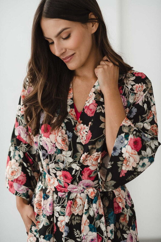 Milk & Love Těhotenský župan s kapsami Garden s přídavkem lnu