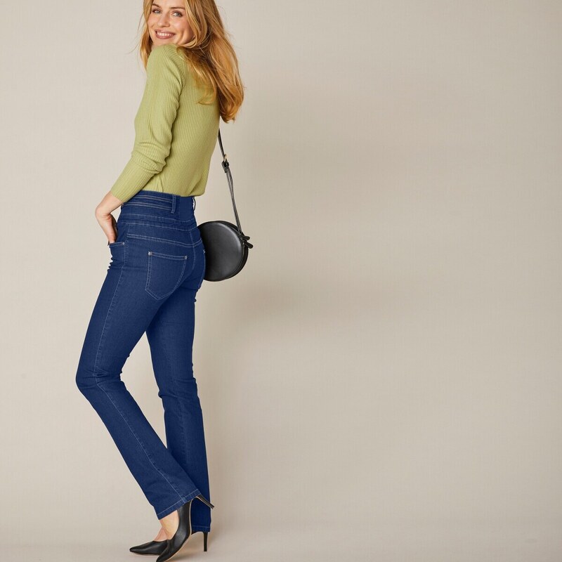 Blancheporte Rovné džíny s vysokým pasem, pro vyšší postavu tmavě modrá