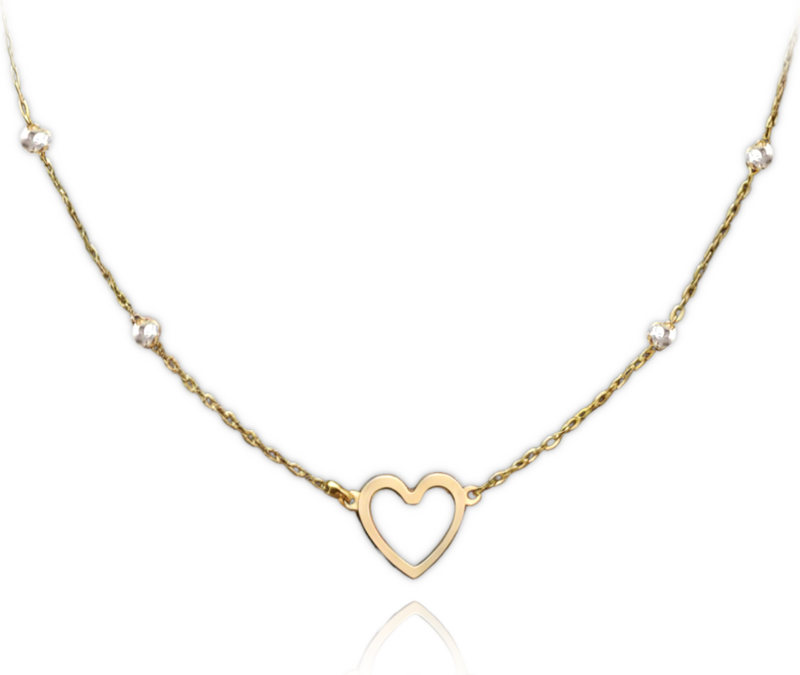 OLIVIE Zlatý náhrdelník srdíčko a kuličky v kombinaci bílého a žlutého zlata Au 585/1000