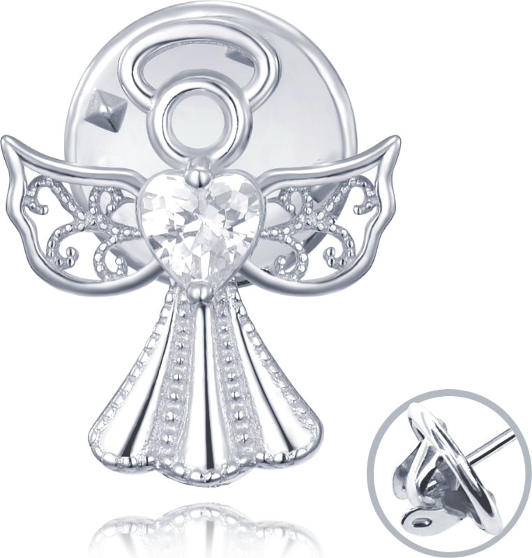 MINET Stříbrná brož anděl s bílým zirkonem JMAN0540SZ00