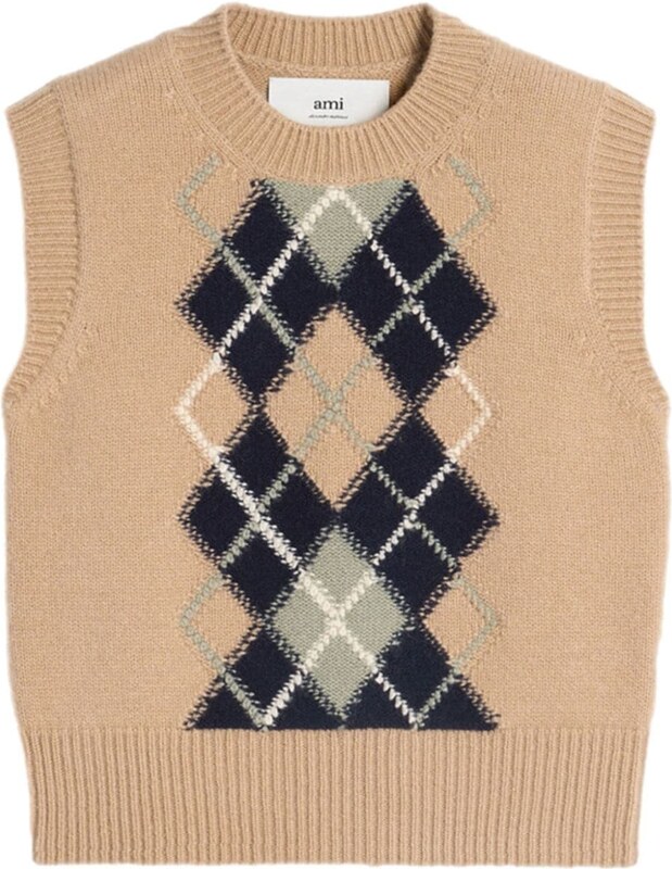 AMI Paris check-pattern wool-blend vest - Neutrals